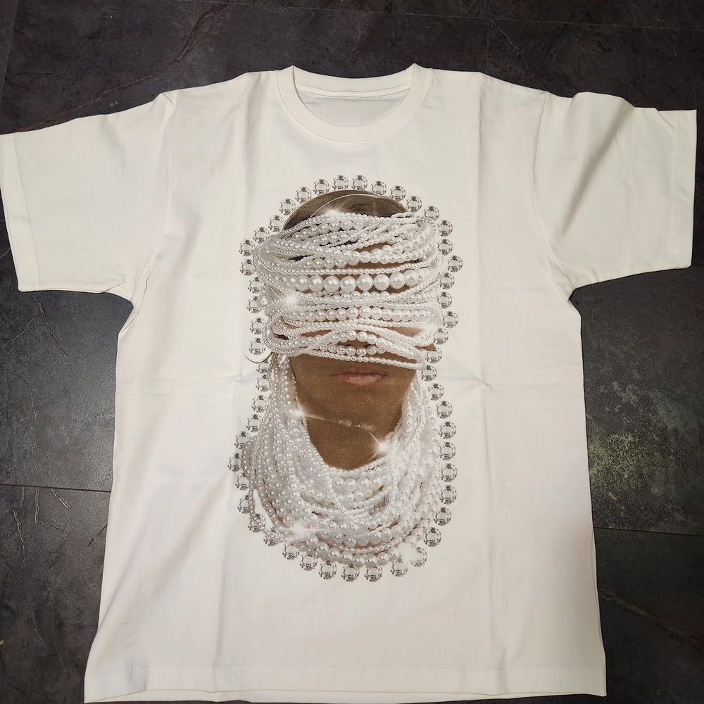 White Graphic T-Shirt with Pearl Design